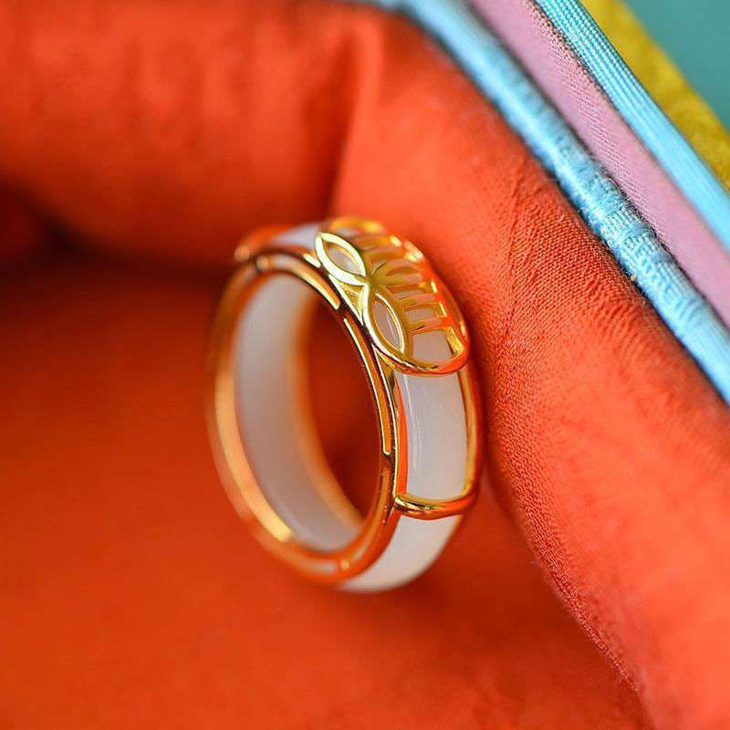 Wear FengShui White Jade Luck Ring Necklace