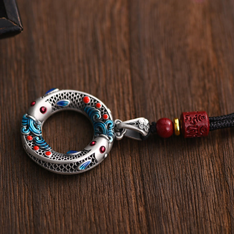 Wear FengShui Koi Fish Peace Buckle Copper Wealth Luck Necklace Pendant