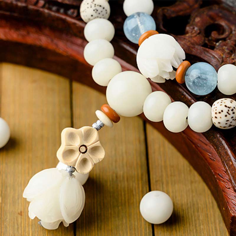 Wear FengShui Tibetan White Jade Bodhi Lotus Blessing Bracelet