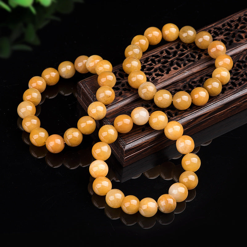 Natural Xinjiang Golden Silk Jade Bracelet – 13mm Round Beads, Light Brown Gemstone Hand-Strung Jewelry, Unisex
