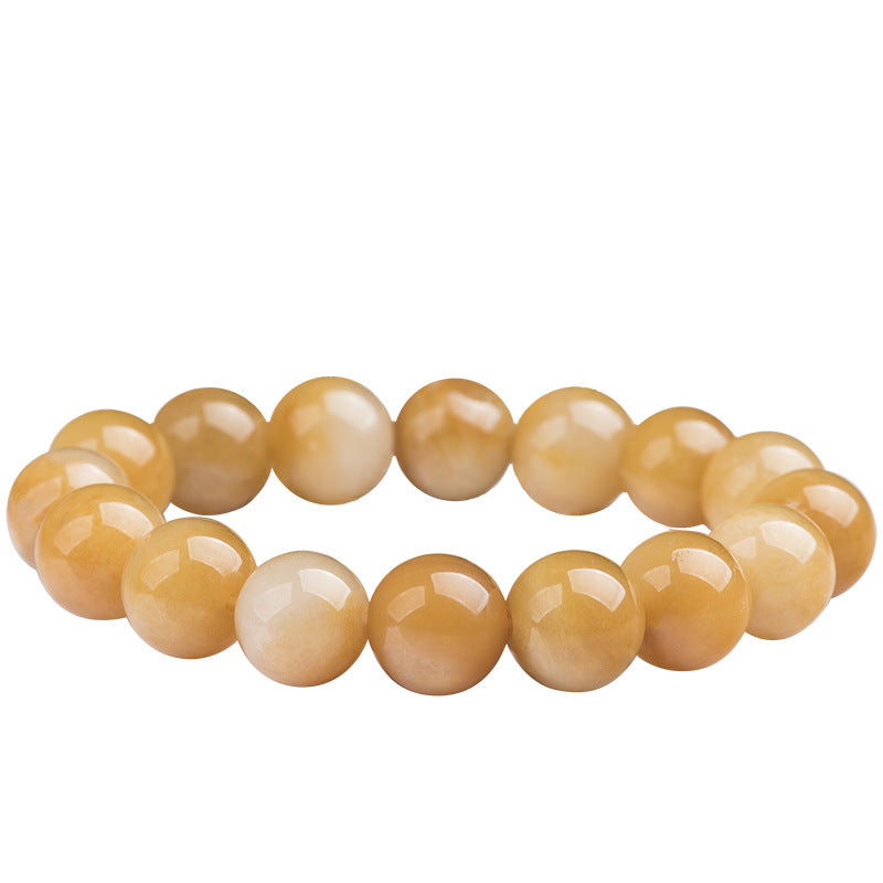Natural Xinjiang Golden Silk Jade Bracelet – 13mm Round Beads, Light Brown Gemstone Hand-Strung Jewelry, Unisex