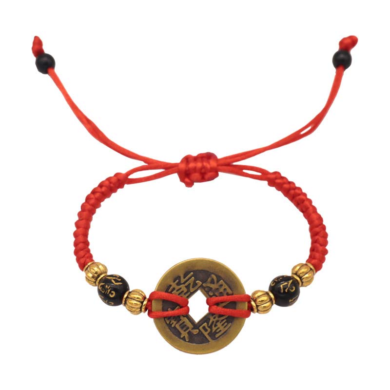 Wear FengShui Copper Coin Fortune Red String Weave Bracelet