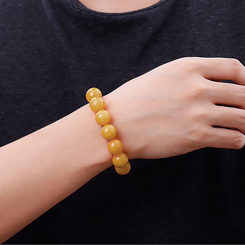 Natural Xinjiang Golden Silk Jade Bracelet – 13mm Round Beads, Light Brown Gemstone Hand-Strung Jewelry, Unisex