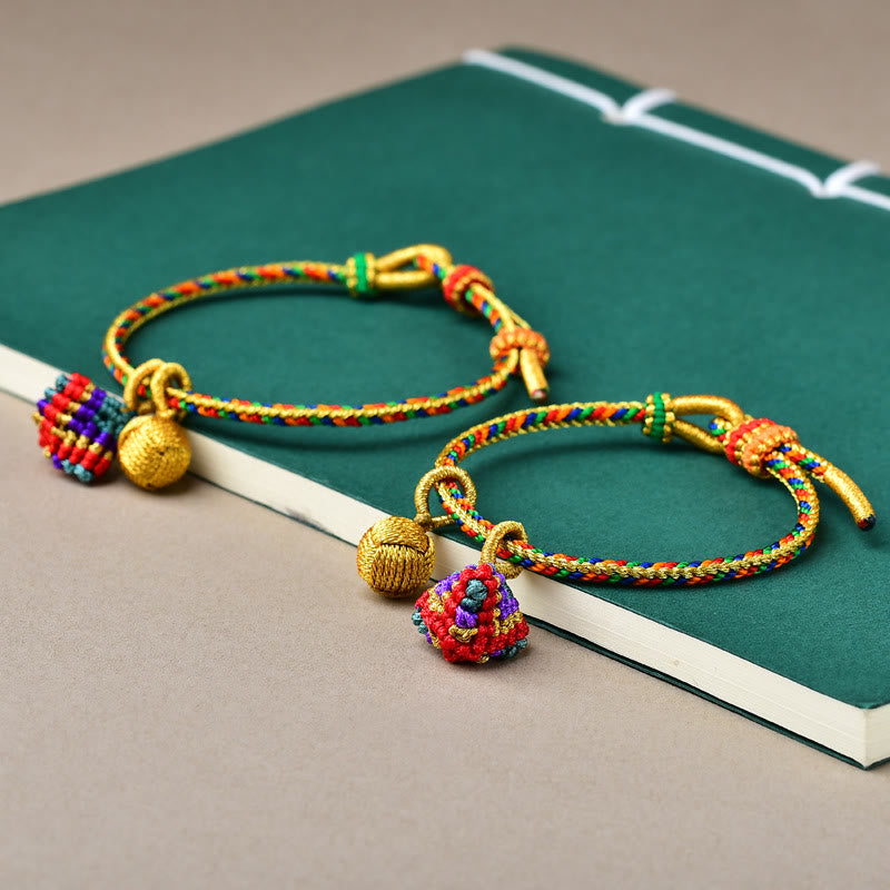Wear FengShui Colorful Rope Luck Handmade Zongzi Golden Ball Charm Bracelet