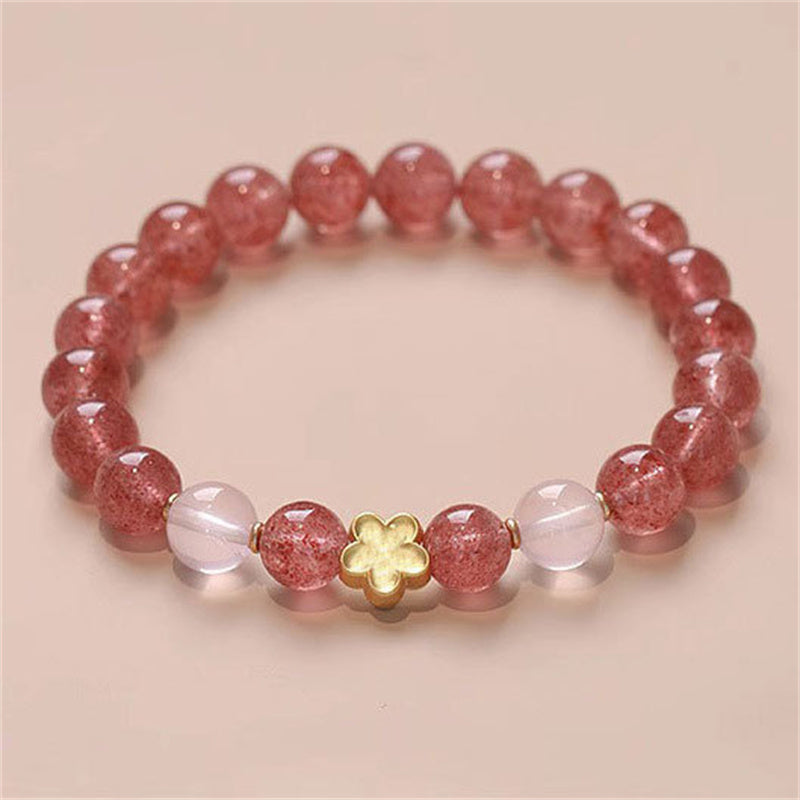 Wear FengShui Natural Strawberry Quartz Peach Blossom PiXiu Attract Fortune Healing Bracelet