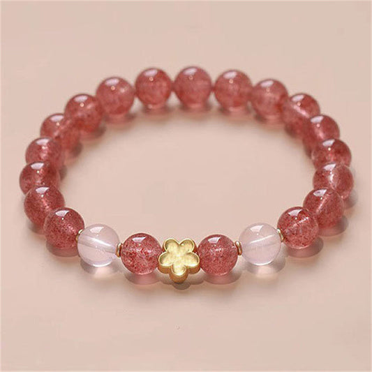 Wear FengShui Natural Strawberry Quartz Peach Blossom PiXiu Attract Fortune Healing Bracelet