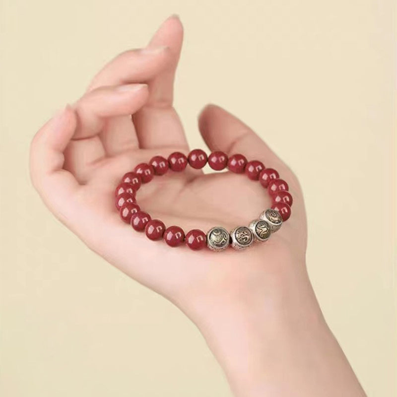 Wear FengShui 925 Sterling Silver Natural Cinnabar Four Beasts Blessing Bracelet