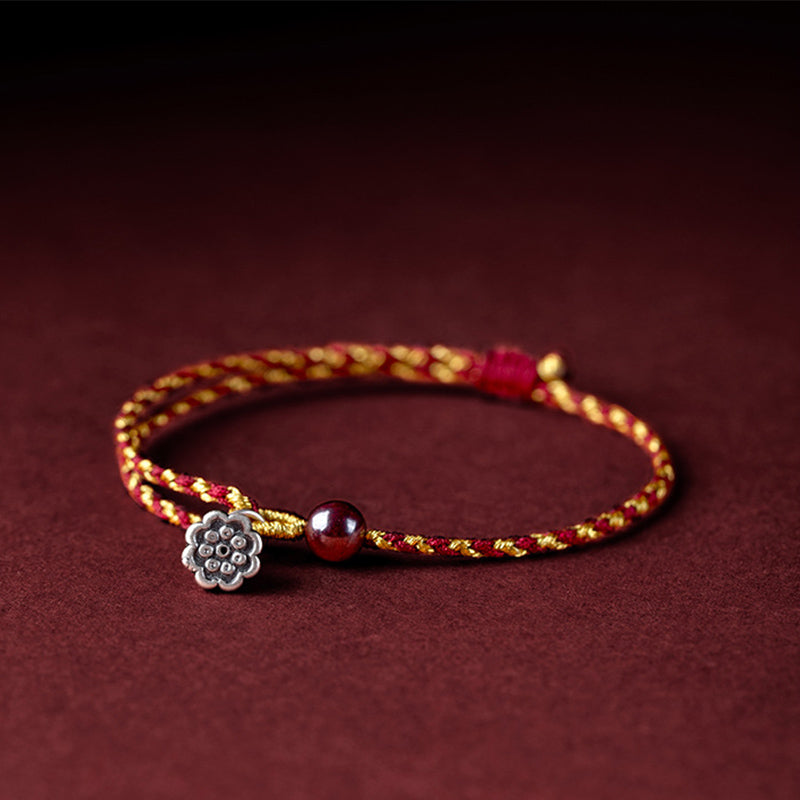 Wear FengShui Handcrafted Red Gold Rope Lotus Peace And Joy Charm Braid Bracelet