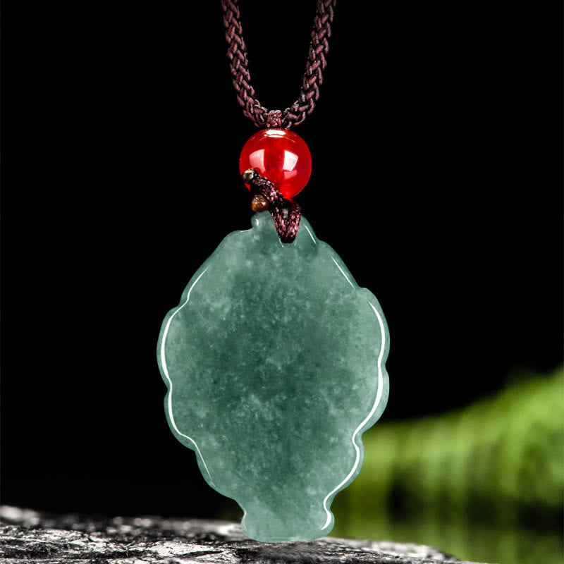 Wear FengShui Natural Green Jade Nine Tailed Fox Luck Necklace Pendant