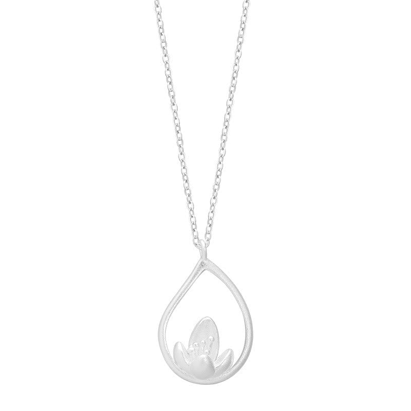 Wear FengShui 925 Sterling Silver Lotus Flower Floral Enlightenment Necklace Pendant