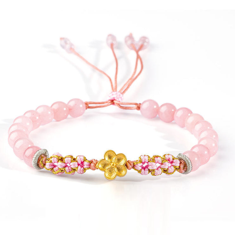 Wear FengShui 999 Sterling Silver Natural Red Agate Pink Crystal Cherry blossom Bracelet