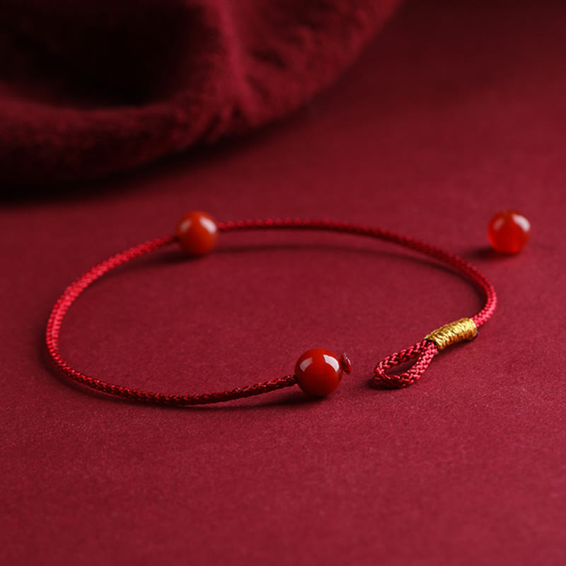 Wear FengShui Natural Cinnabar Red Agate Blessing Red String Bracelet