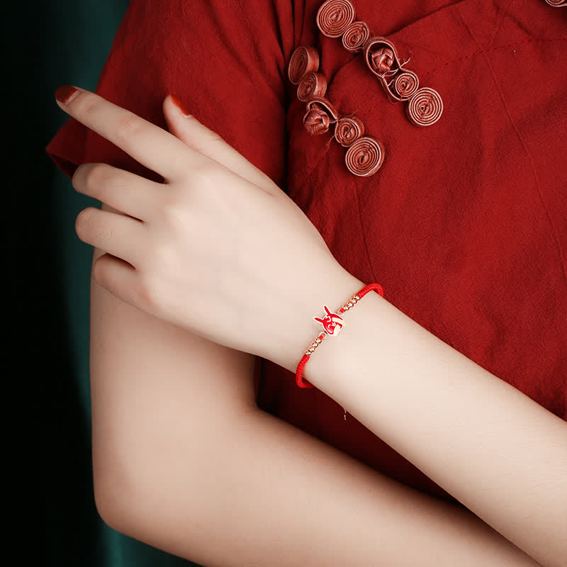 Wear FengShui 925 Sterling Silver Chinese Zodiac Luck Faith Discolor Red String Bracelet