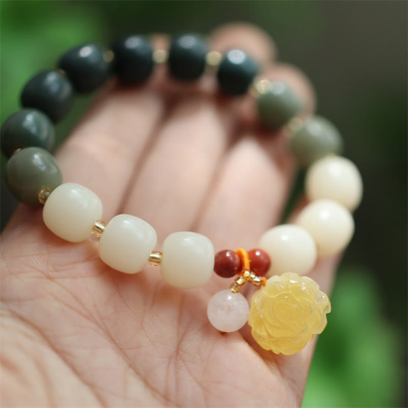 Wear FengShui Gradient Bodhi Seed Amber Lotus Peace Bracelet