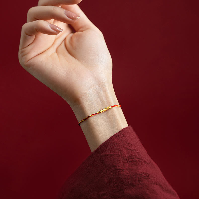 Wear FengShui 14K Gold Plated Handmade Red Gold Rope King Kong Knot Braided Luck Bracelet