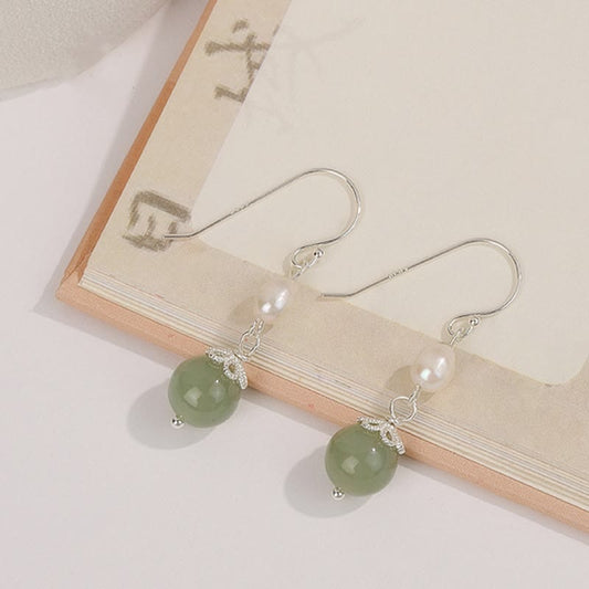 Wear FengShui 925 Sterling Silver Natural Pearl Jade Wisdom Earrings