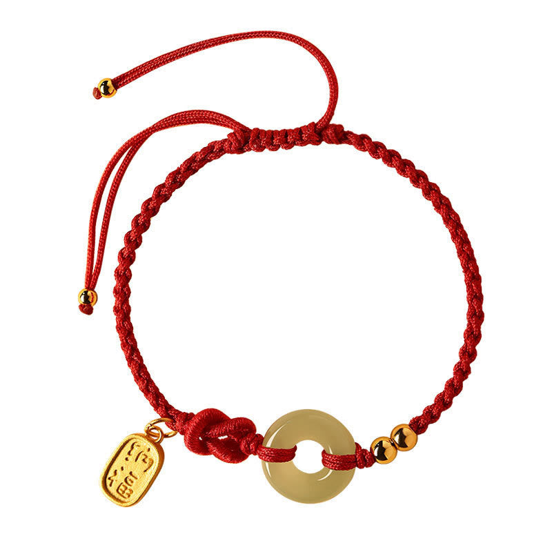 Wear FengShui Hetian Jade Peace Buckle Fu Character String Luck Bracelet