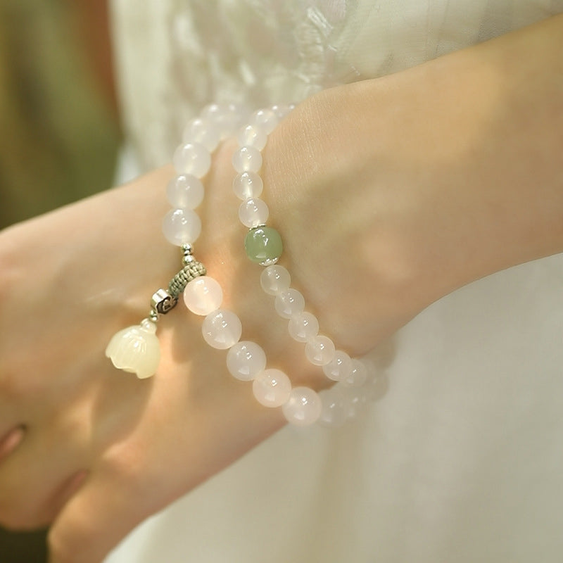 Wear FengShui White Agate Jade Lotus Protection Bracelet