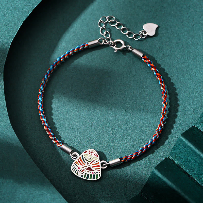Wear FengShui 925 Sterling Silver Zongzi Pattern Luck Multicolored Handcrafted Bracelet