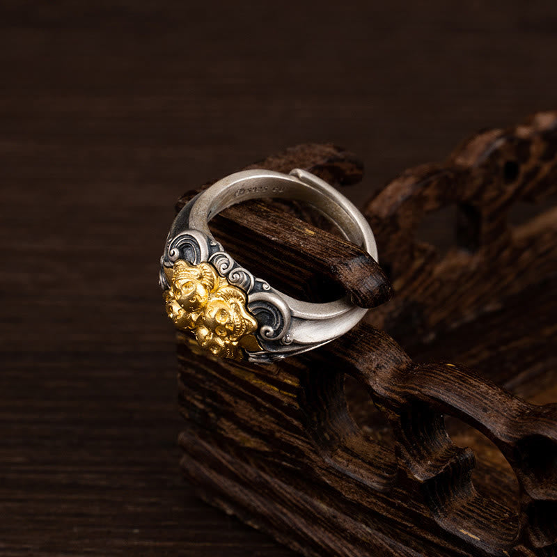 Wear FengShui 925 Sterling Silver Tibetan Skull Protection Adjustable Ring