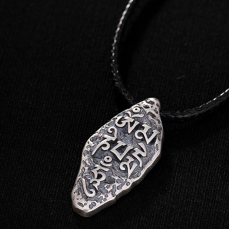 Wear FengShui Tibetan 925 Sterling Silver Om Mani Padme Hum Dorje Vajra Engraved Strength Necklace Pendant