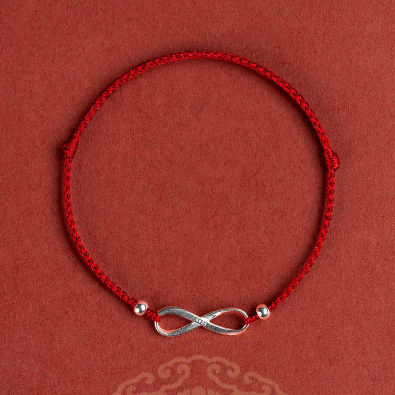Wear FengShui 925 Sterling Silver Endless Knot Protection Luck Red String Bracelet Anklet
