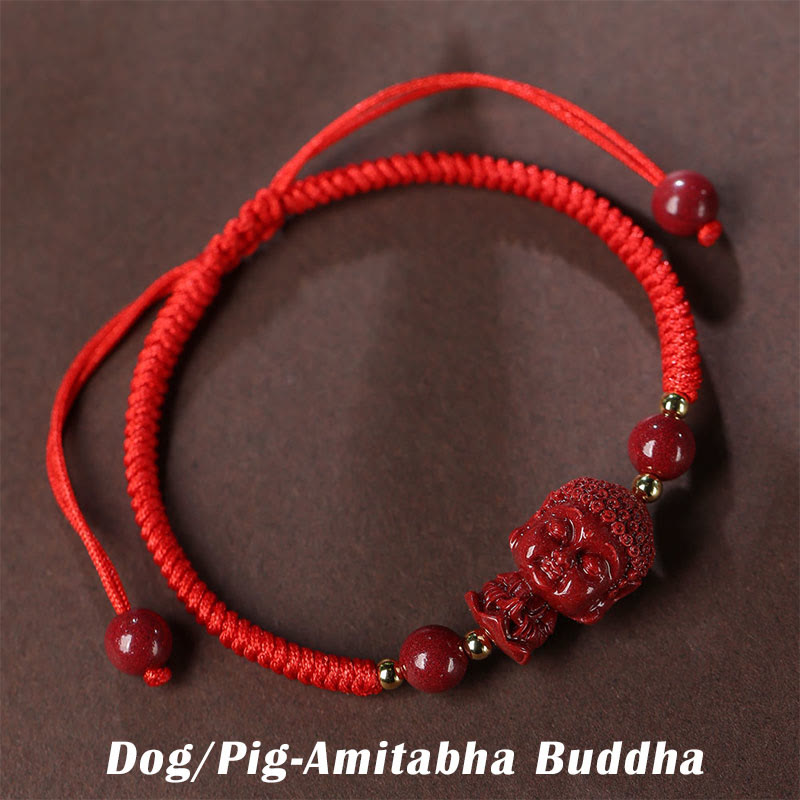 Wear FengShui Chinese Zodiac Natal Buddha Cinnabar Amulet Blessing String Bracelet