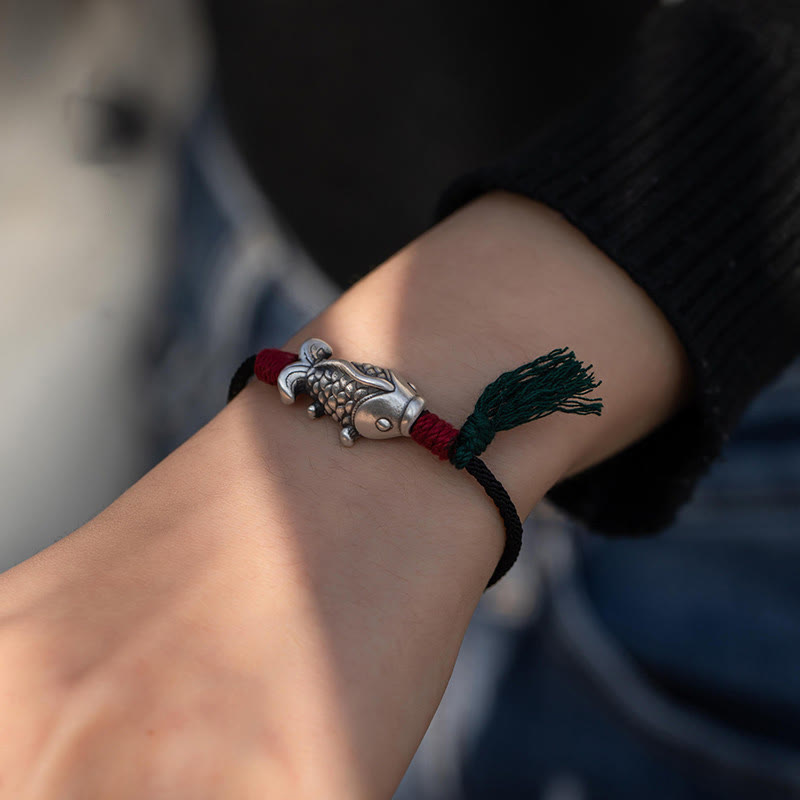 Wear FengShui 925 Sterling Silver Luck Koi Fish Braided Bracelet