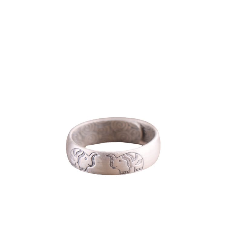 Wear FengShui 999 Sterling Silver Lotus Elephant Six True Words Blessing Ring
