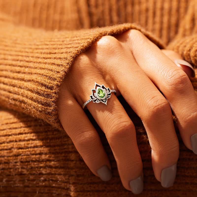 Wear FengShui 925 Sterling Silver Lotus Zircon Blessing Protection Ring