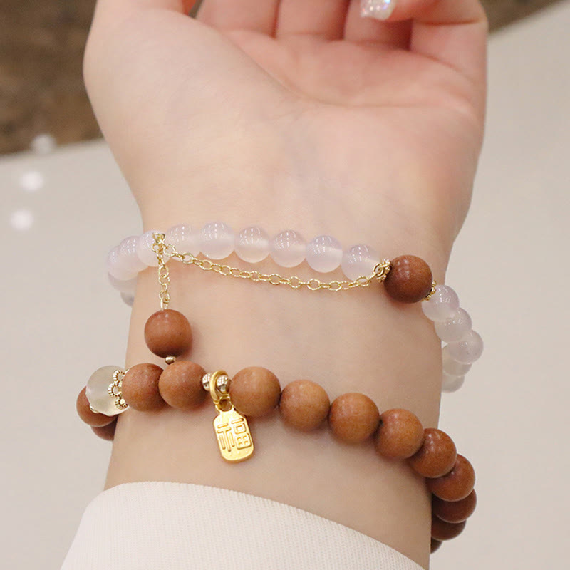Wear FengShui Sandalwood Cat's Eye Fu Character Charm Protection Bracelet