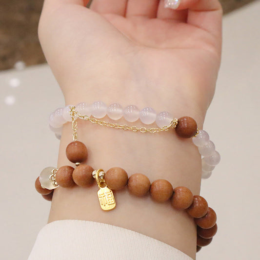 Wear FengShui Sandalwood Cat's Eye Fu Character Charm Protection Bracelet