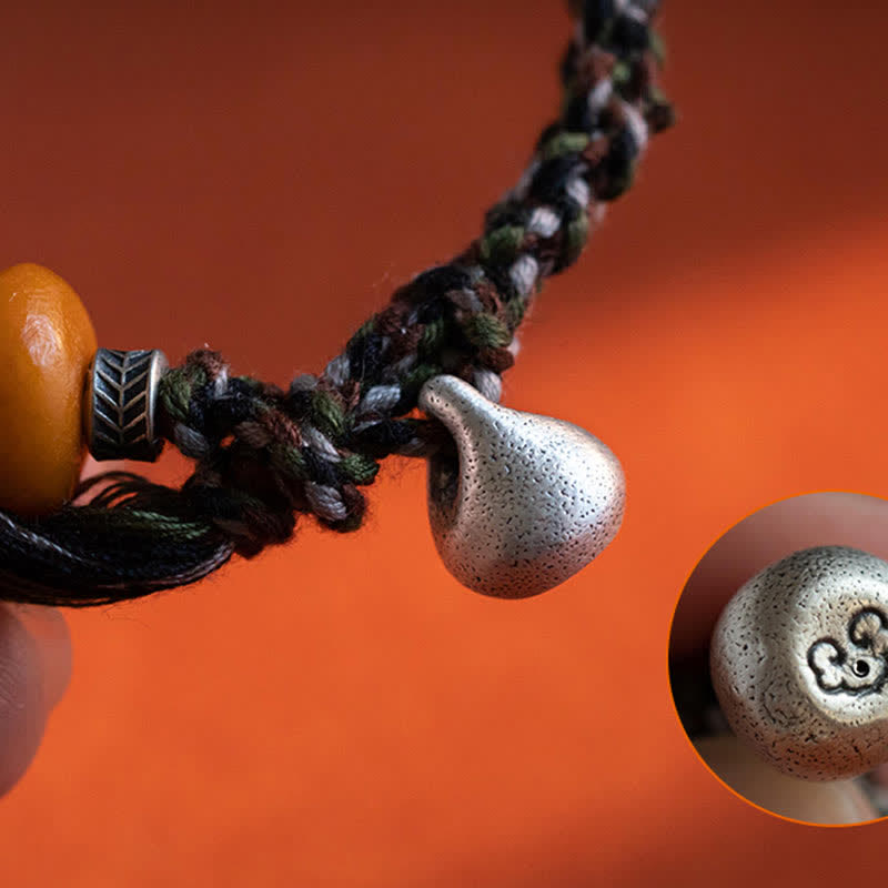Wear FengShui 990 Sterling Silver Tibetan Handmade Amber Steelyard Weight Wish Protection Bracelet