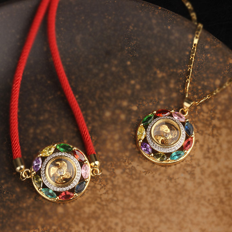 Wear FengShui Colorful Zircon Copper Wealth Luck Rotation Bracelet Necklace Pendant