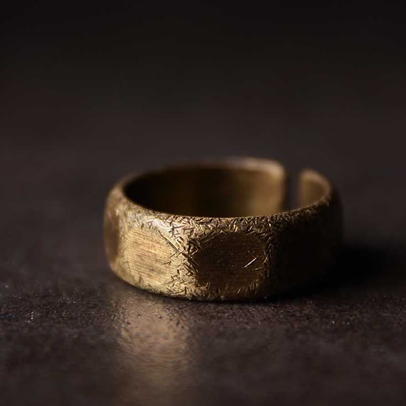 Wear FengShui Tibetan Simple Design Copper Brass Frosted Wealth Ring