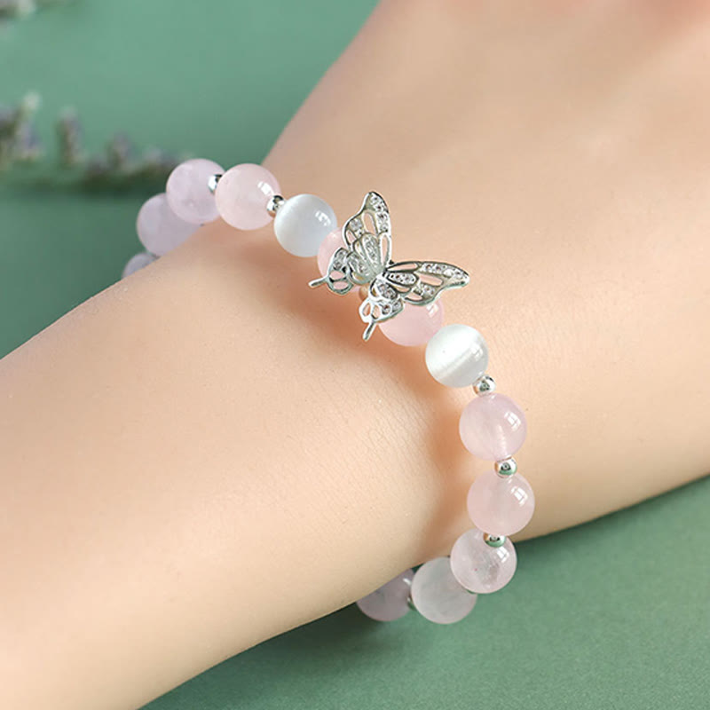Wear FengShui Blue Chalcedony Pink Crystal Purple Chalcedony Butterfly Energy Bracelet