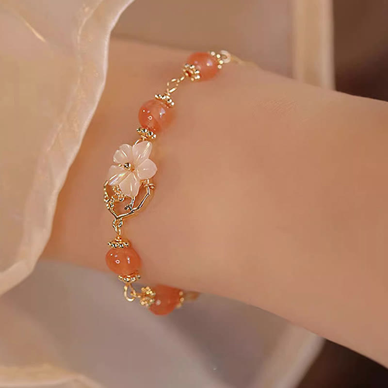 Wear FengShui Red Agate Tridacna Stone Flower Confidence Bracelet