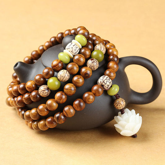 Wear FengShui Tibetan Rosewood Lotus Mala Protection Calm Necklace Bracelet
