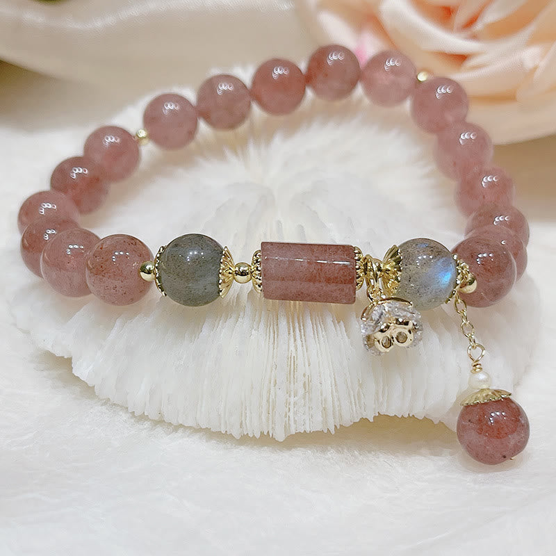Wear FengShui Natural Strawberry Quartz Moonstone Love Bracelet