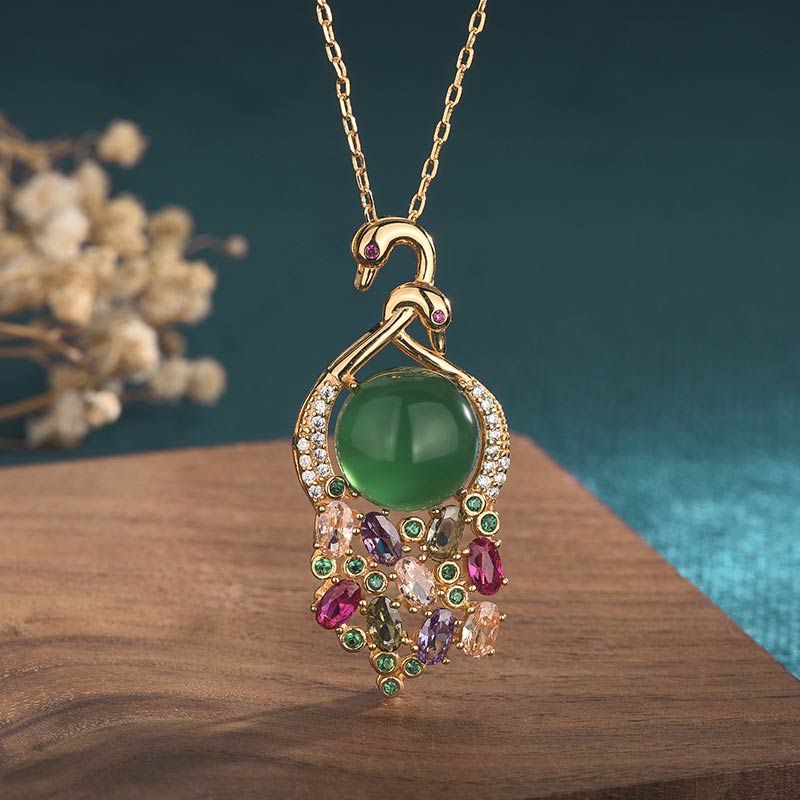 Wear FengShui Cyan Jade Success Necklace Chain Pendant