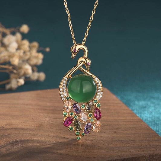 Wear FengShui Cyan Jade Success Necklace Chain Pendant