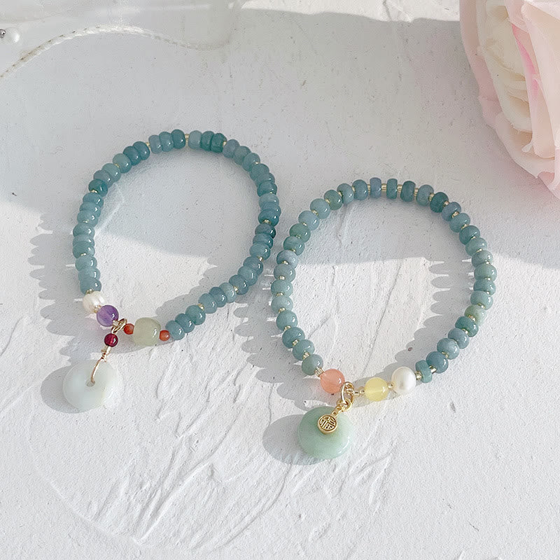 Wear FengShui Natural Hetian Jade Pearl Peace Buckle Fu Character Gourd Money Bag Strawberry Quartz PiXiu Luck Bracelet