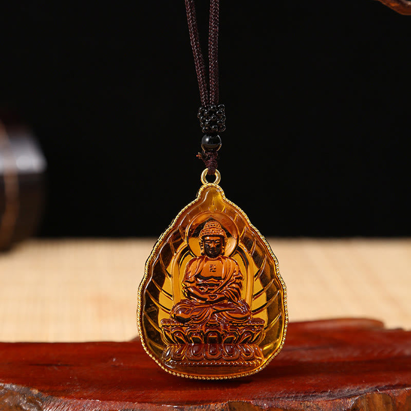 Wear FengShui Tibetan Buddha Liuli Crystal Serenity Necklace Pendant