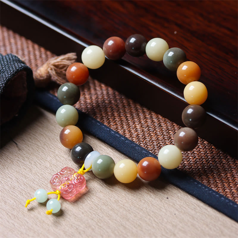 Wear FengShui Natural Multicolored Gradient Bodhi Seed Liuli Glass Charm Peace Bracelet
