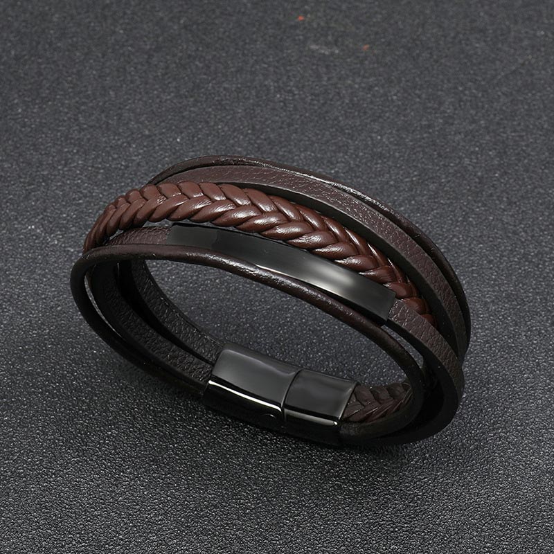 Wear FengShui Simple Design Titanium Steel Leather Luck Bracelet