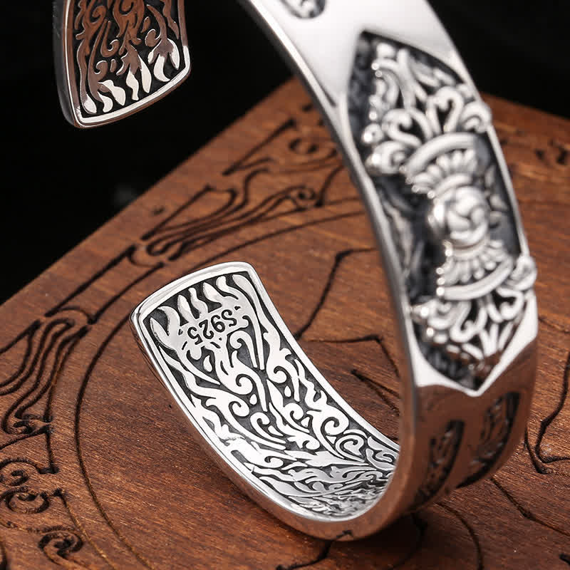 Wear FengShui 925 Sterling Silver Vajra Dorje Engraved Spiritual Power Bracelet Bangle