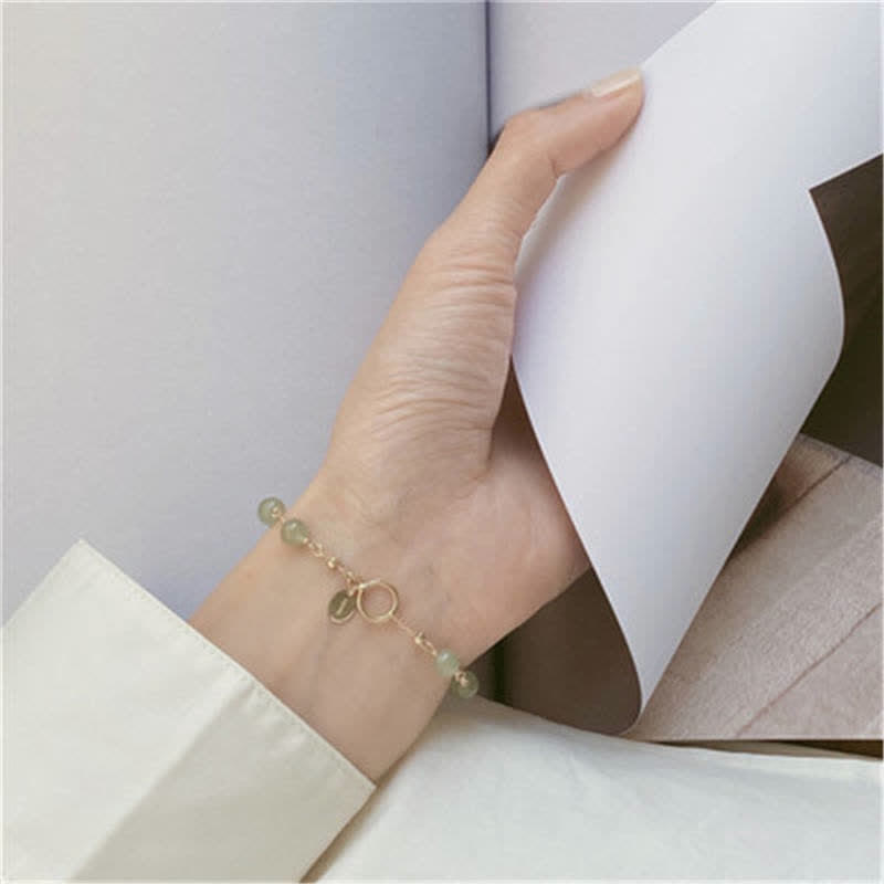 Wear FengShui Unique Natural Hetian Jade 14K Gold filled Luck Beaded Bracelet