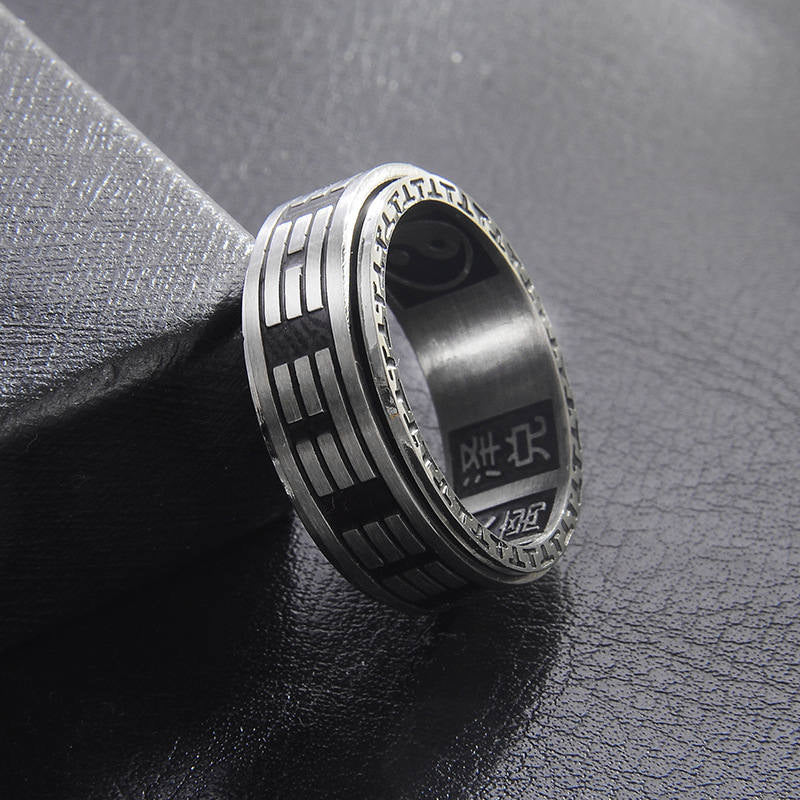 Wear FengShui Bagua Yin Yang Titanium Steel Balance Rotatable Ring
