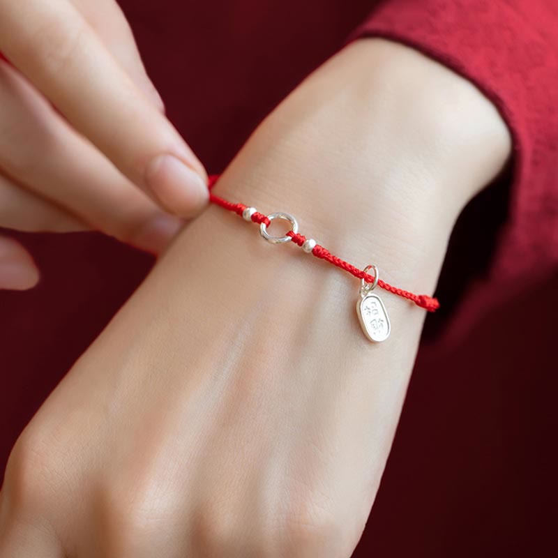 Wear FengShui 925 Sterling Silver Lucky Fortune Peace Joy Lotus Peace Buckle Red String Bracelet