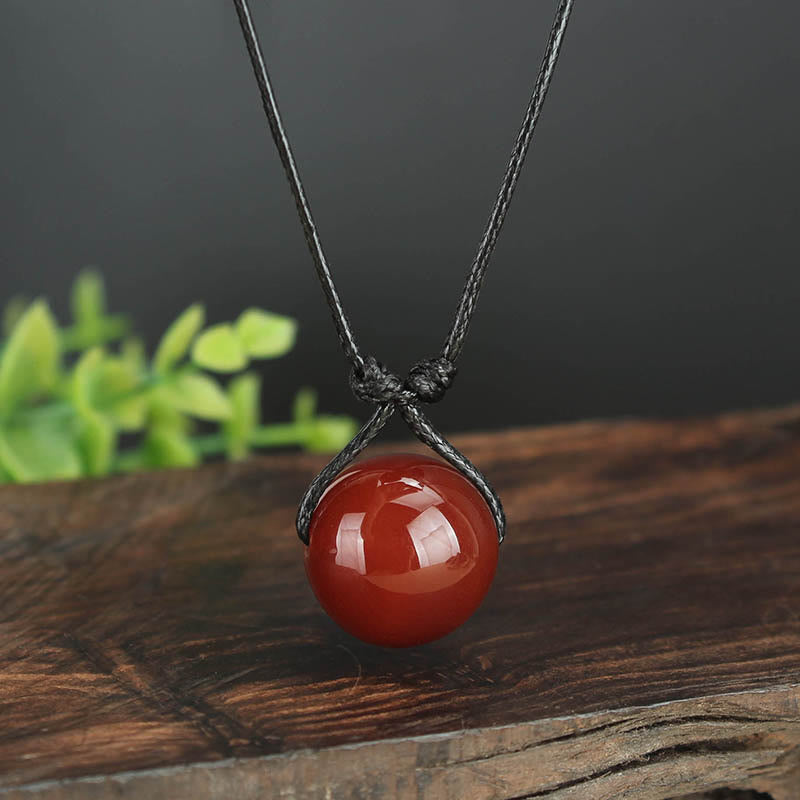 Wear FengShui Red Agate Bead Confidence Leather Rope Necklace Pendant